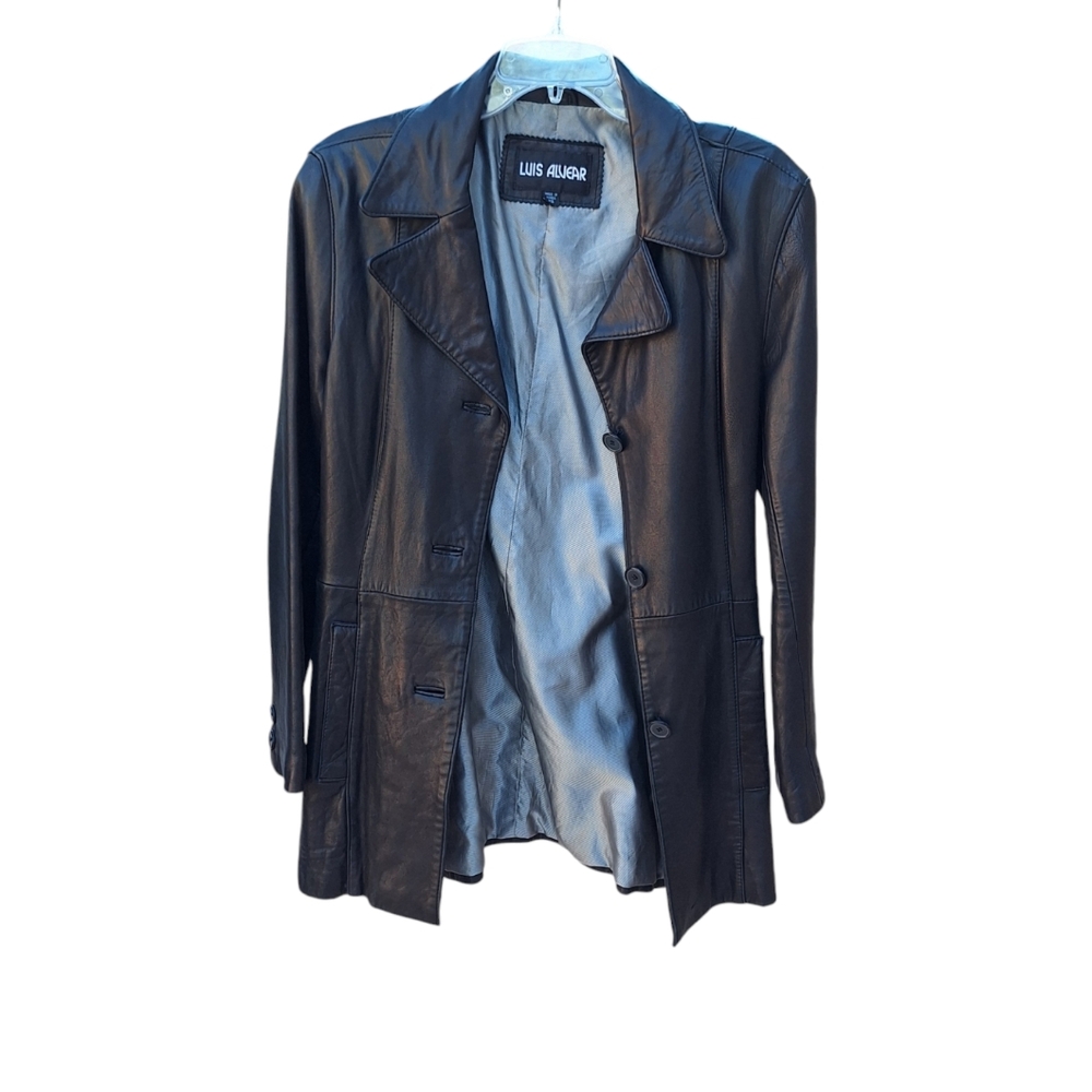 Vintage Luis Alvear Leather Blazer Boyfriend Jacket 90s Grunge Womens XS Black